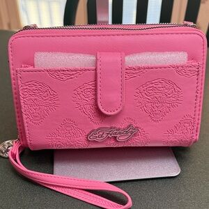 Ed Hardy Vibrant Pink Embossed Wristlet/Crossbody 🩷